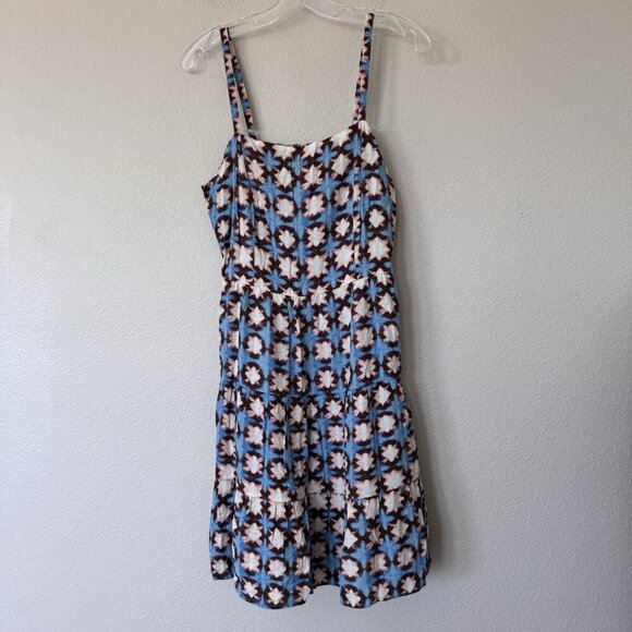 LOFT Dresses & Skirts - NEW Loft Tiered Smocked Dress Teal Brown Geo Print Size 8 Spring